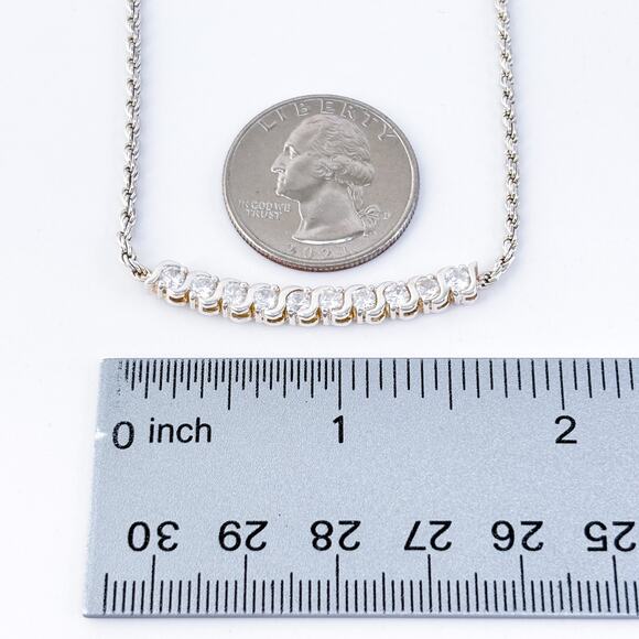 Vintage Italy SU Sterling Silver 925 Cubic Zirconia Bar Pendant Necklace 17” - Picture 4 of 5